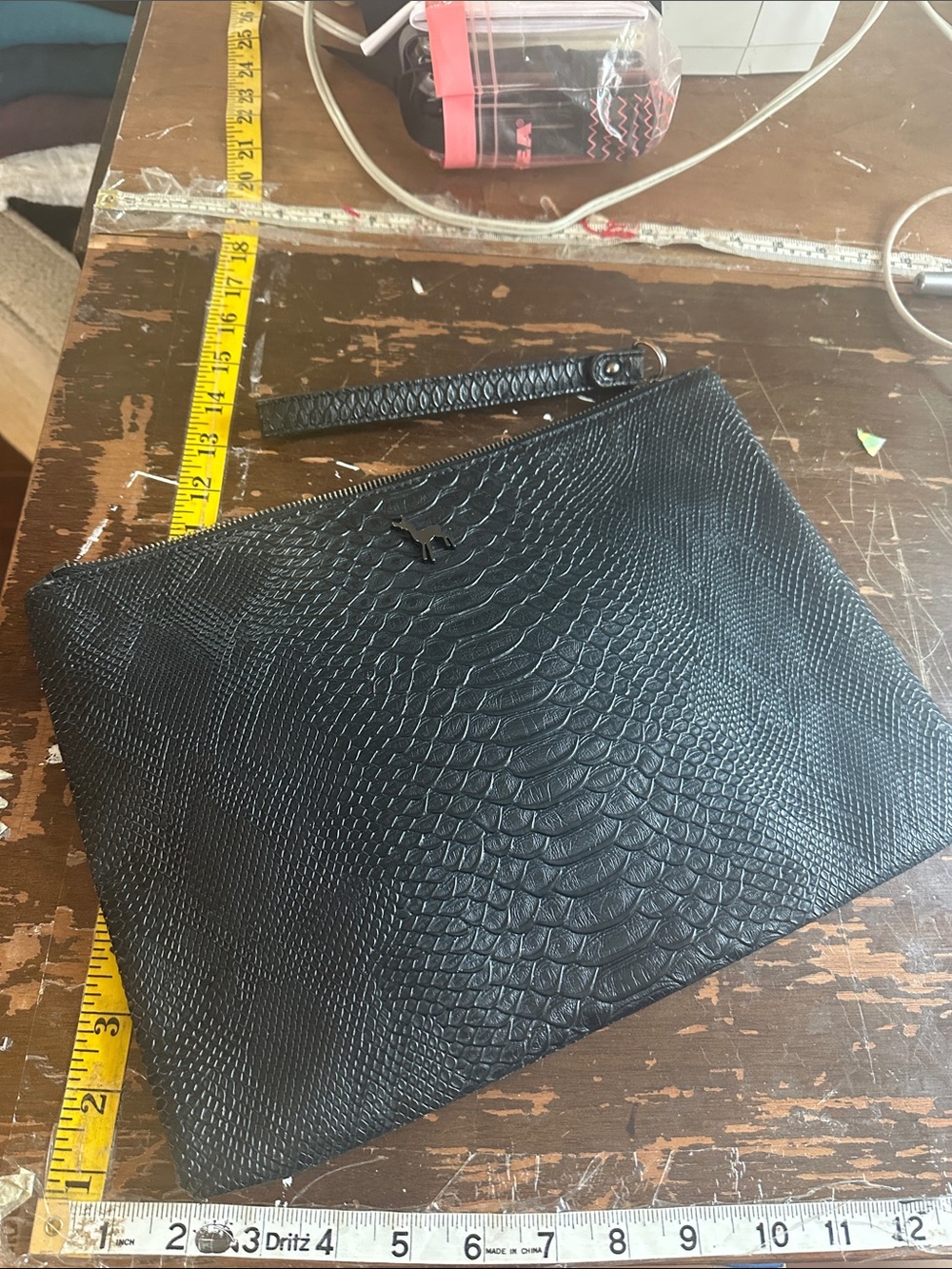martine sitbon embossed artificial leather   envelope purse never used